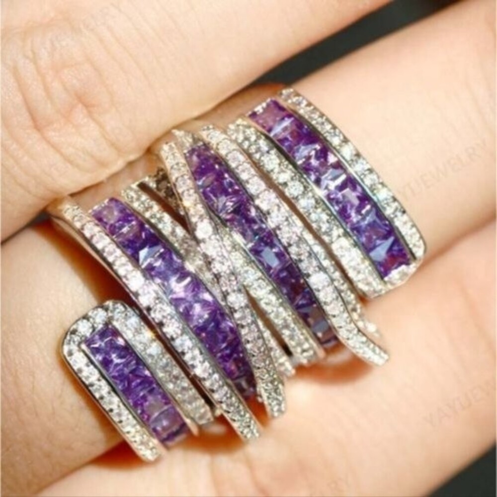 NEW Elegant Spiral Design Silver White Sapphire Natural Stone Ring